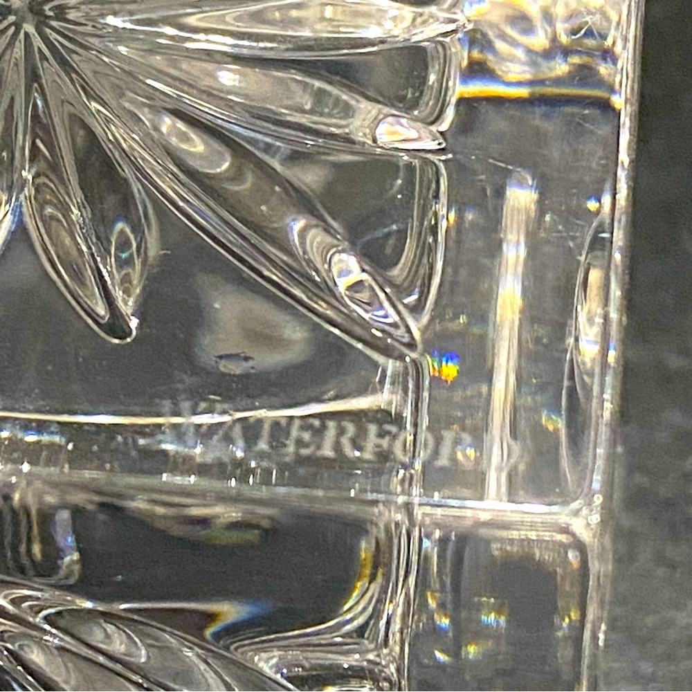 Waterford "Wedge Cut" Crystal Square Votive Candle Holder 3" Etched Angel Signed - Picture 6 of 9